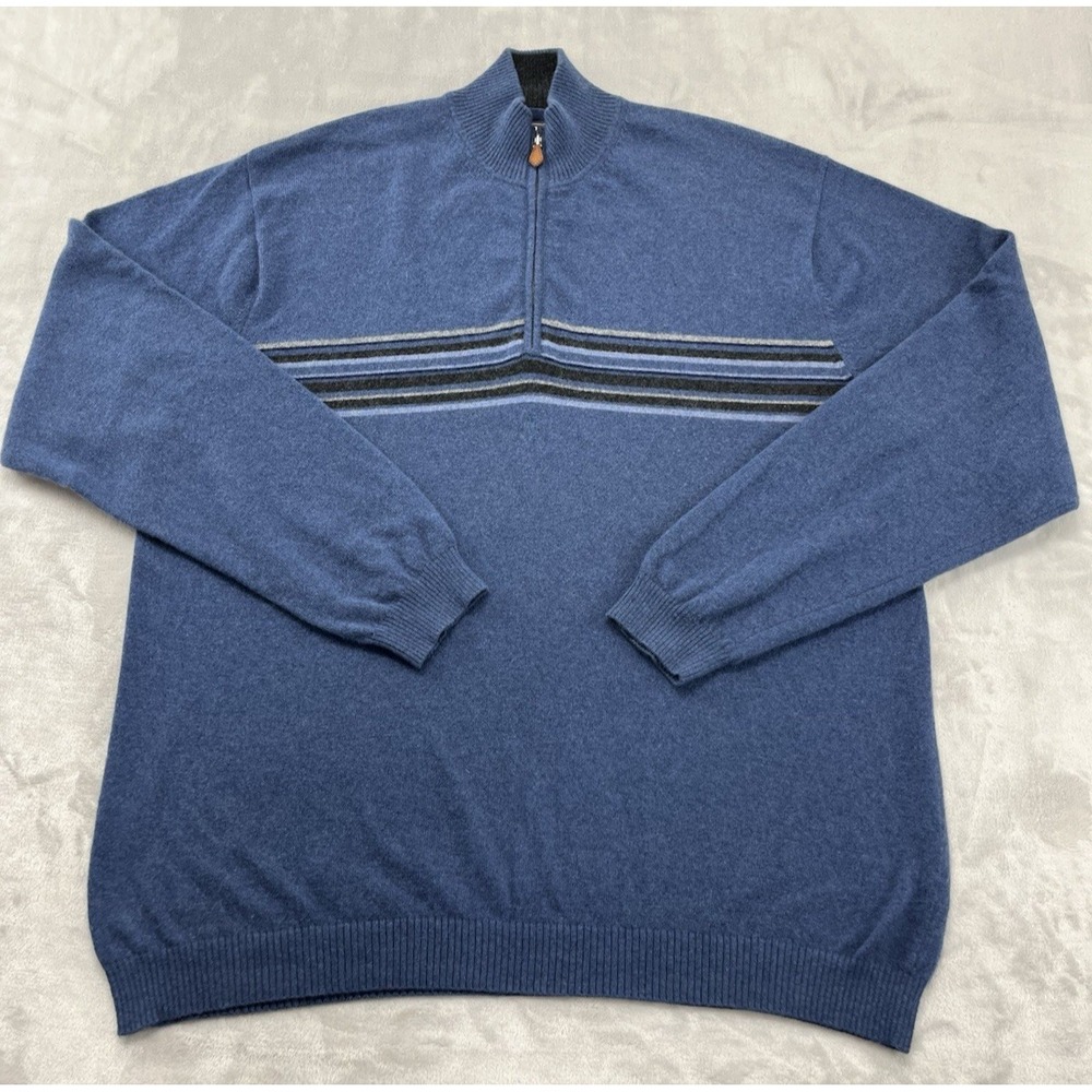 JWN John W Nordstrom Men XL Navy Blue1/4 Zip 100% Cashmere Knit High Neck Preppy
